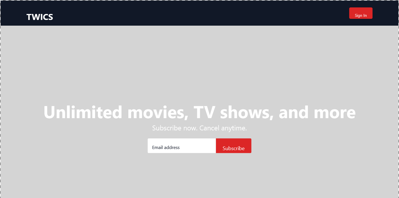 Newsletter landing page  with email field