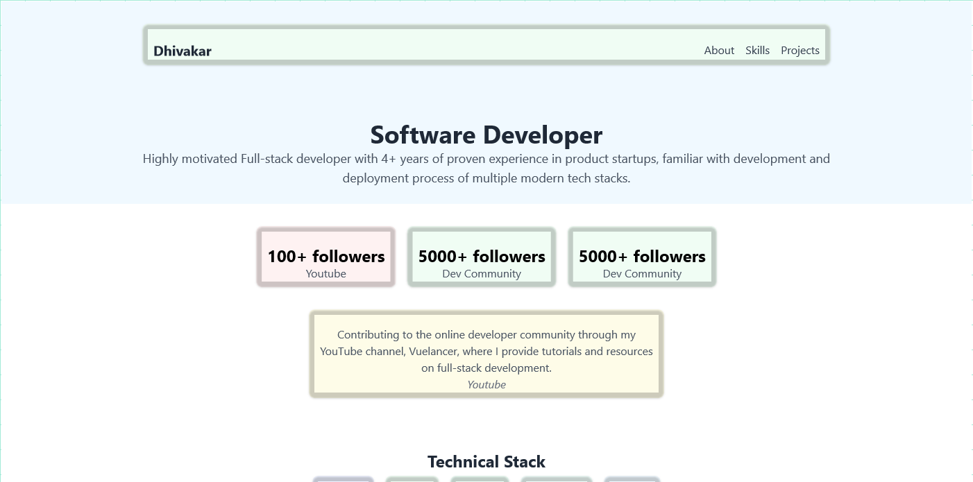 Simple developer portfolio page