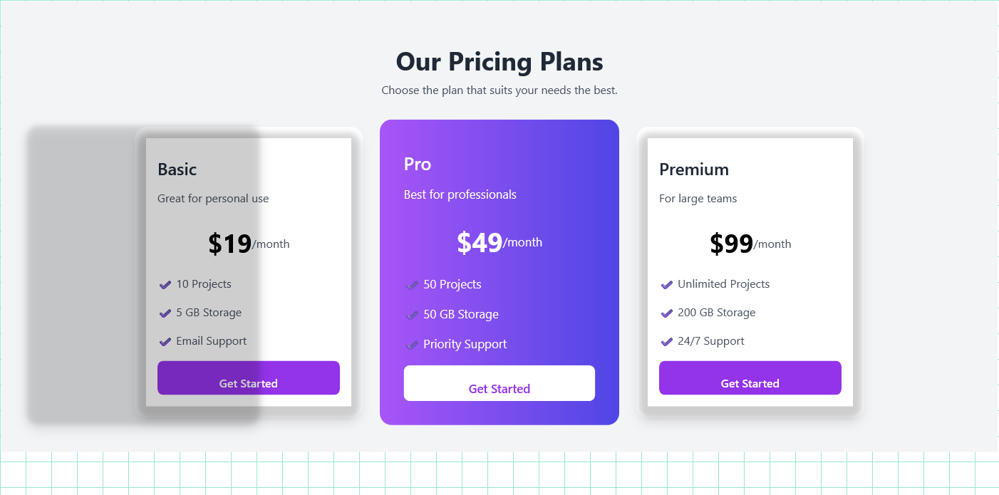 pricing table